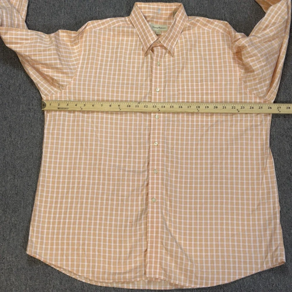 Tommy Bahama Mens Orange Plaid Button Down Long Sleeve Dress Shirt 17.5 36/37 XL